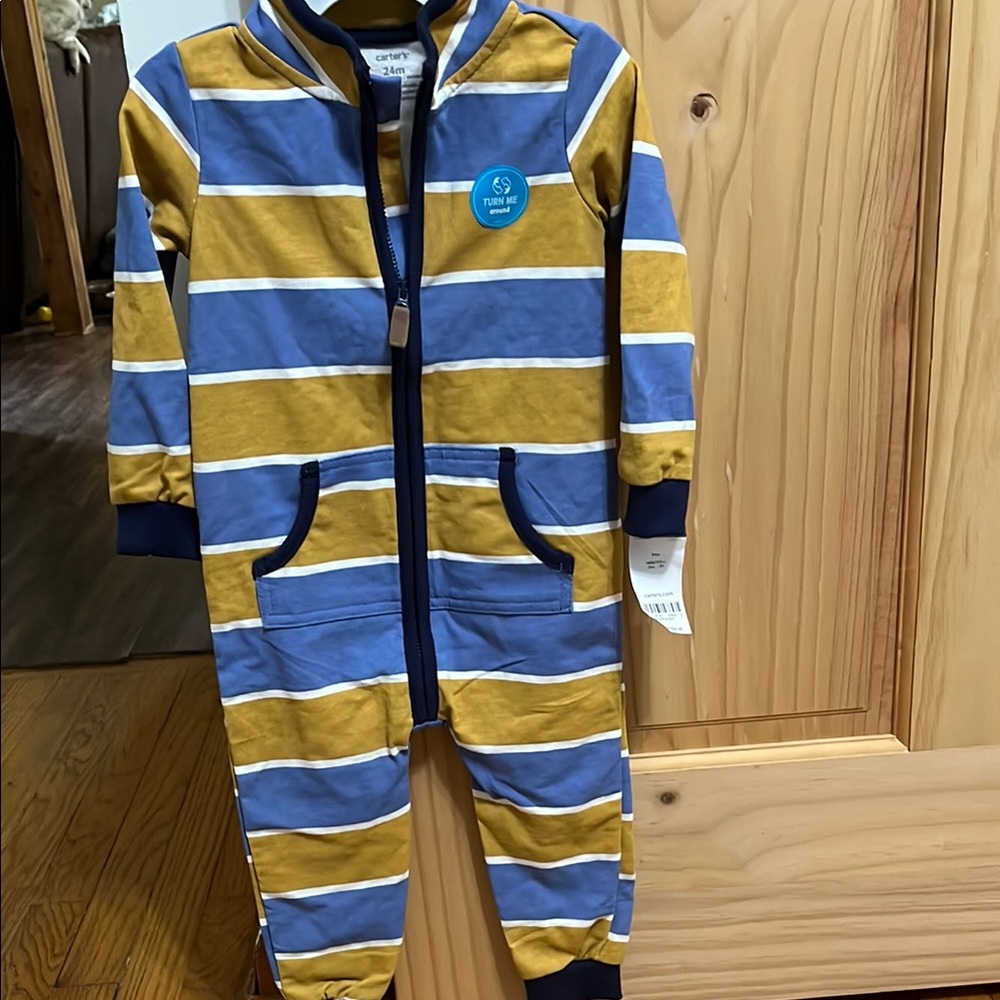 Carter's Blue and yellow one piece zipper outfit